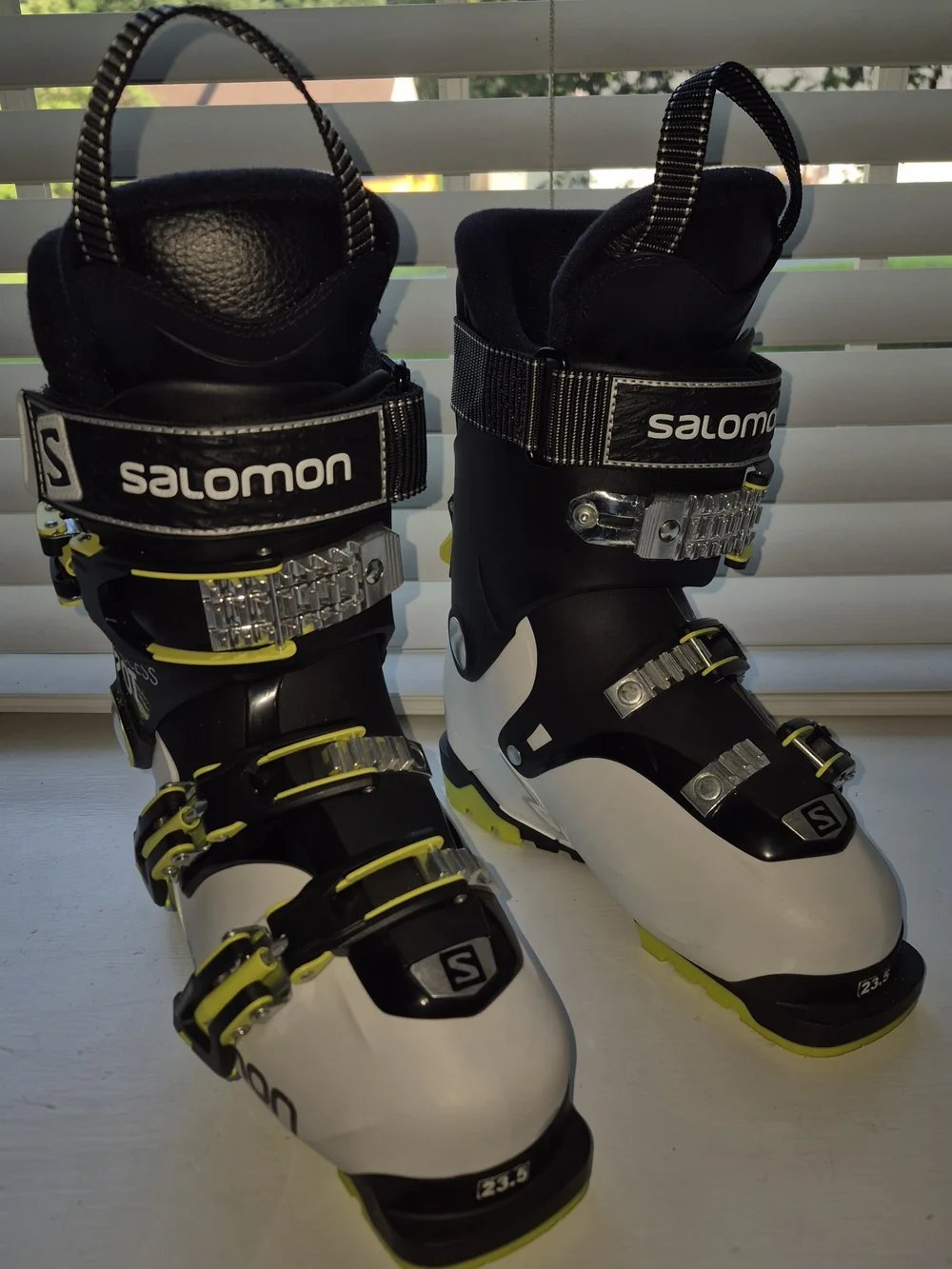 Salomon Ski Boots in White with Neon Yellow Accents